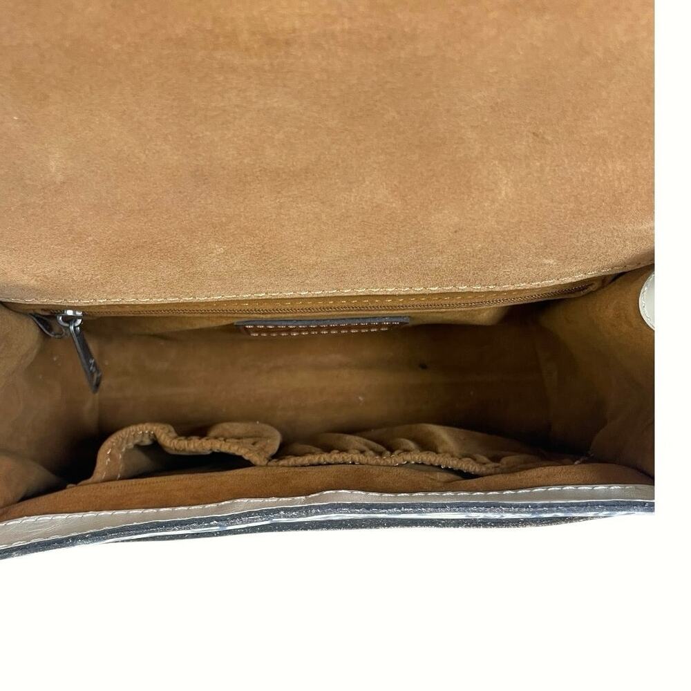 Patricia Nash Leather Satchel Purse Blue/Cream Floral Pattern W/ Turn Lock - Picture 4 of 6